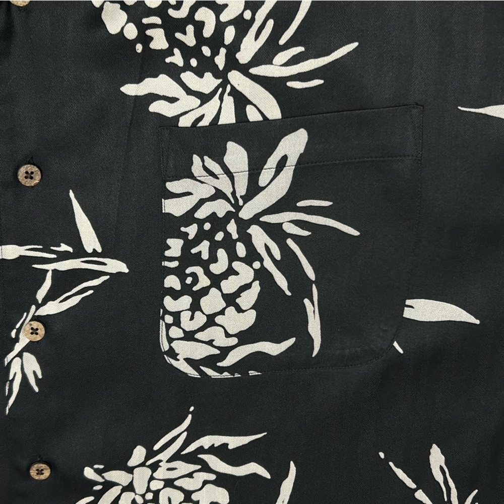 Vintage Jos A Bank 100% Silk Hawaiian Shirt Men XL Tropical Loop Collar Black - Picture 5 of 7